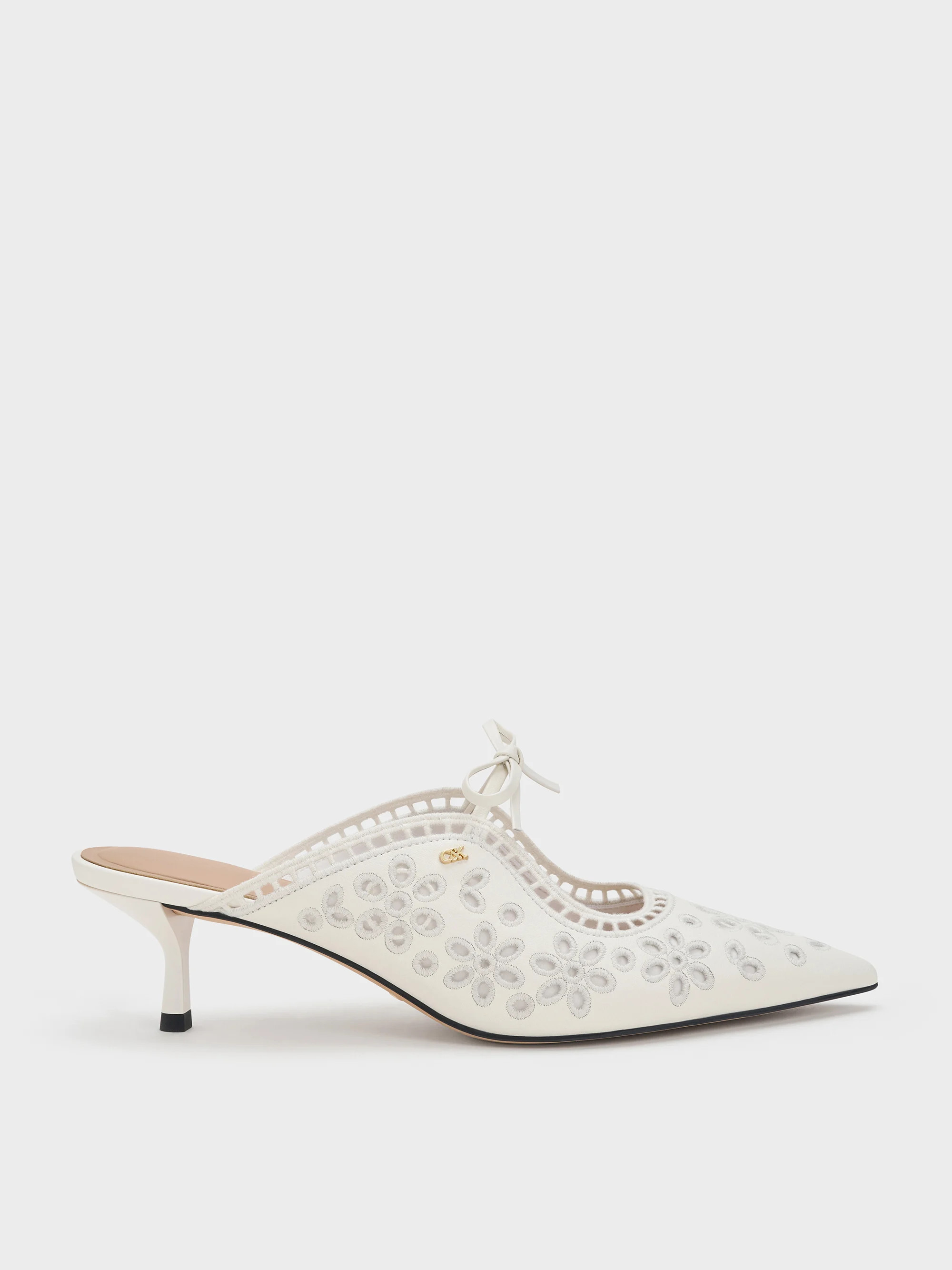 White Leather Embroidered Heeled Mules | CHARLES & KEITH | Charles & Keith EU