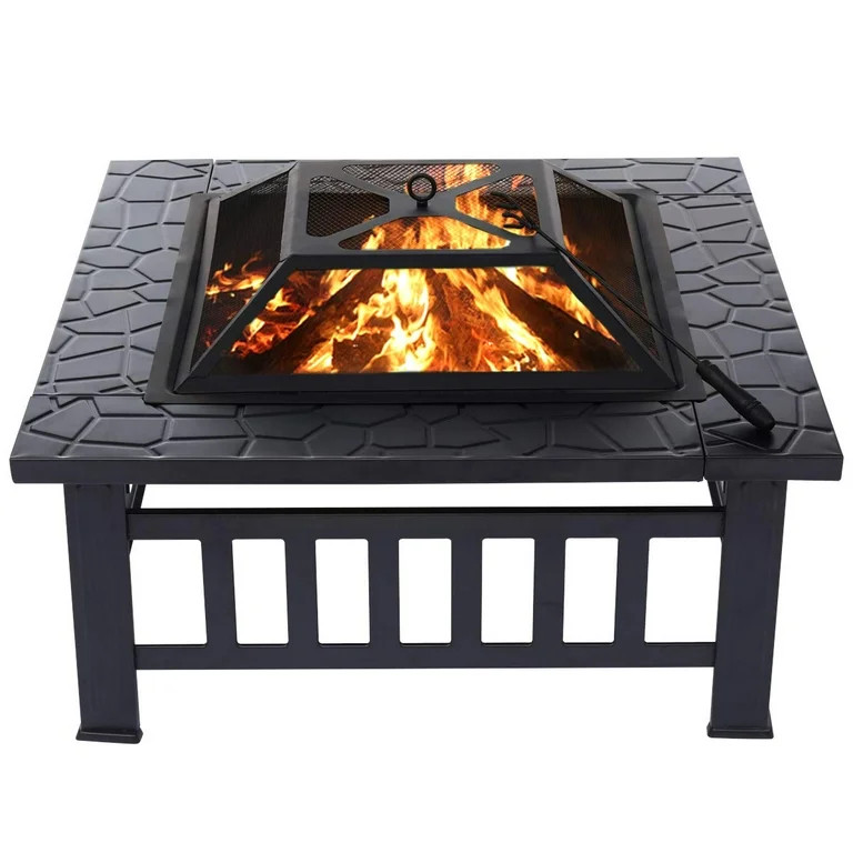 KingSo 32'' Square Fire Pit Table with screen Metal BBQ Grill Pit Wood Burning Pit Bonfire Pit fo... | Walmart (US)