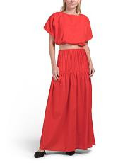 2Pc Maxi Skirt And Puff Sleeve Top Set For Women, Cotton | TJ Maxx