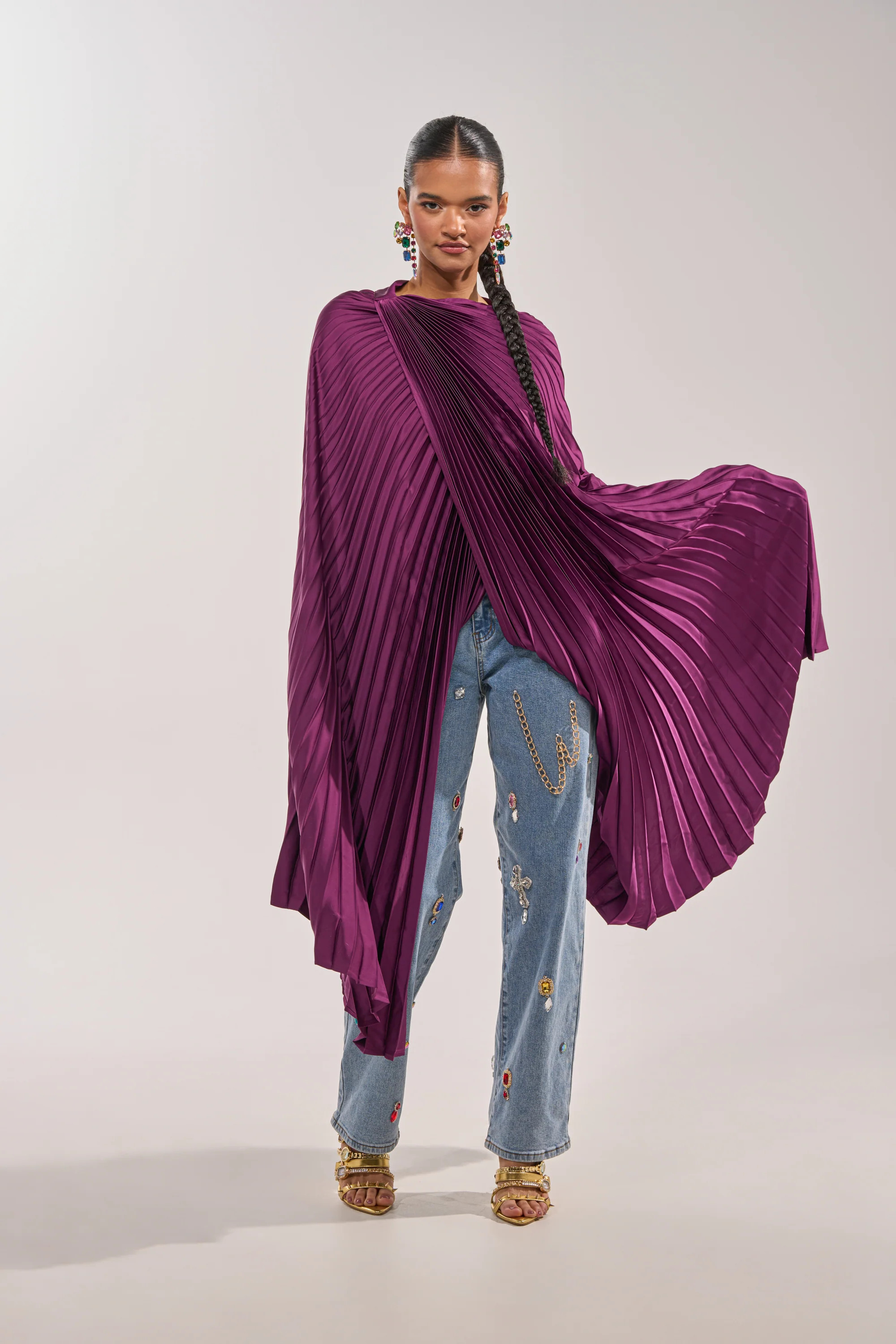 AKIRA Farah Draped Pleated Cape Top | Size Large/XL | AKIRA