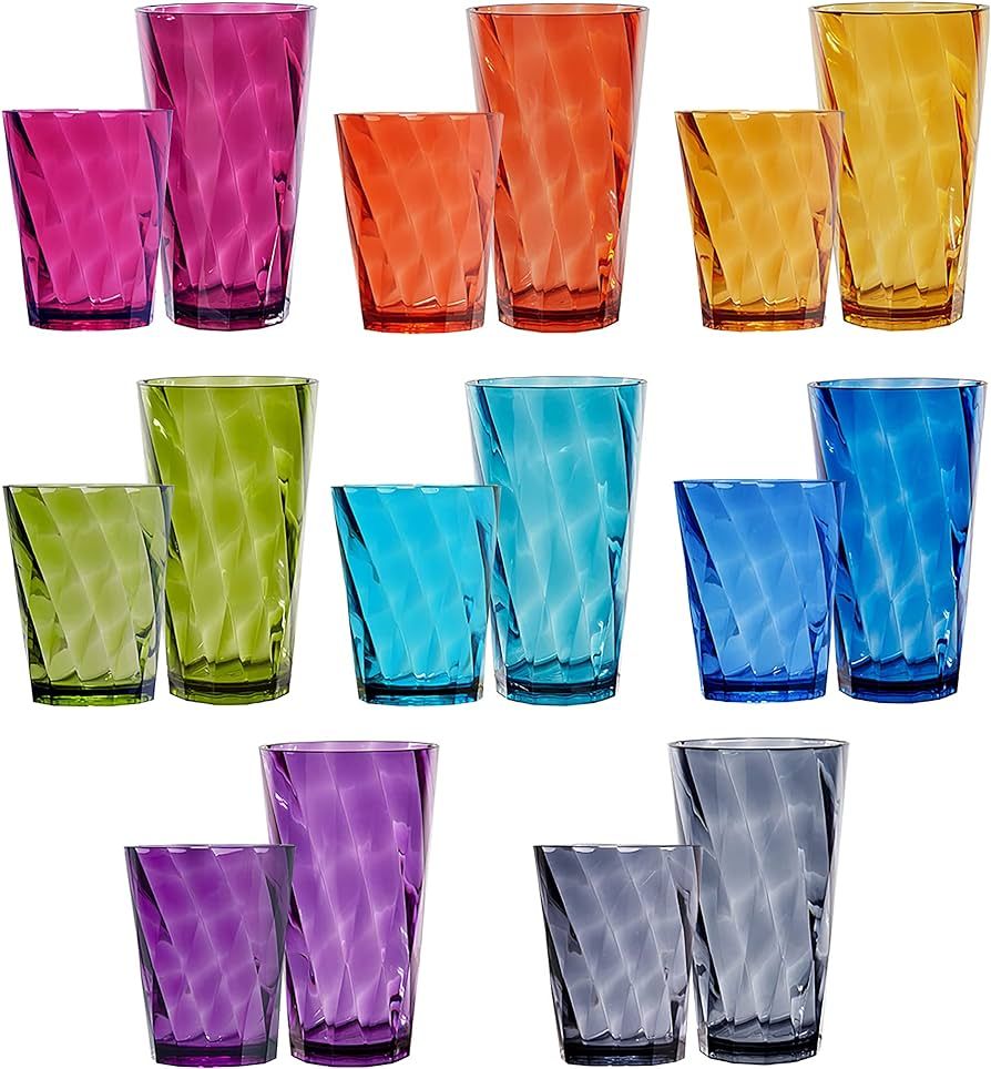 US Acrylic Optix Plastic Reusable Drinking Glasses (Set of 16) 14oz Rocks & 20oz Water Cups in Je... | Amazon (US)