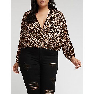 Plus Size Leopard Wrap Top | Charlotte Russe