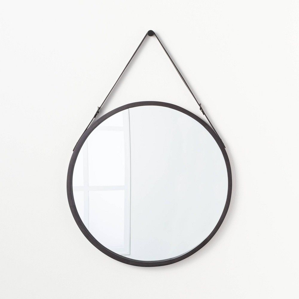 26" Wood Mirror with Pleather Strap Hanger - Threshold™ designed with Studio McGee | Target