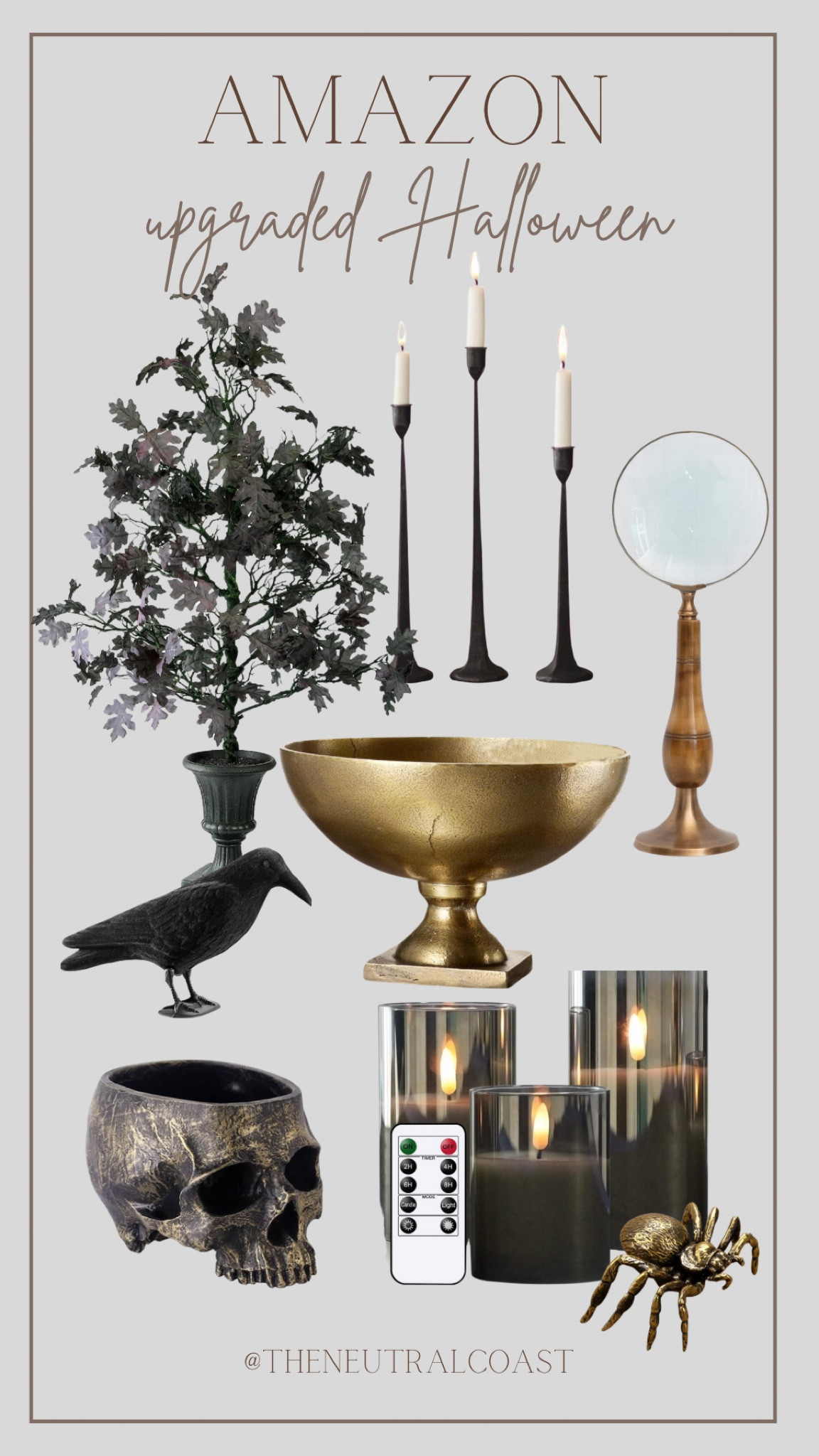 Elevate your Halloween decor with these finds from Amazon. 

Halloween finds. 
Amazon Halloween 
Fall home decor
Halloween decor 
Halloween neutral home 
Faux tree. Candlestick holder. Brass spider.  Magnifying glass. Brass bowl. 
Fall entryway. Fall living room.  Halloween entryway 

#LTKHome #LTKStyleTip #LTKSeasonal