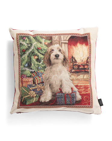 Made In Portugal 20x20 Christmas Dog Presents Tapestry Print Pillow | TJ Maxx