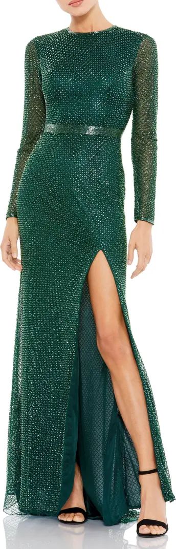 Mac Duggal Bugle Bead Long Sleeve Sheath Gown | Nordstrom | Nordstrom