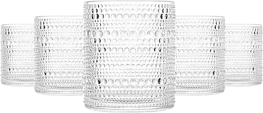 cosnou Glassware Set of 6, 14 OZ/420ml Hobnail Kitchen Glassware, Embossed Vintage Glass for Wate... | Amazon (US)