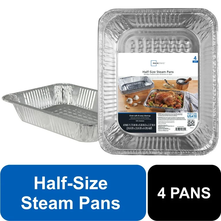 Mainstays Aluminum Half Steam Table Pans, 12.75" x 10.38", Disposable Catering Pans, 4 Count | Walmart (US)