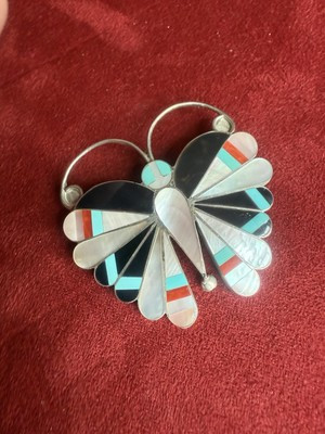 Vintage Zuni Butterfly Multi Stone Inlay Sterling Silver Pendant Brooch | eBay | eBay US