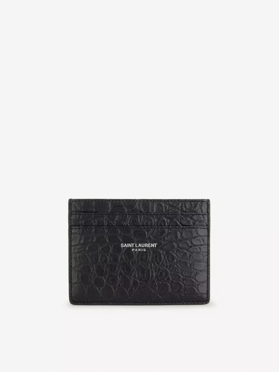 SAINT LAURENT Branded crocodile-embossed leather card holder | Selfridges