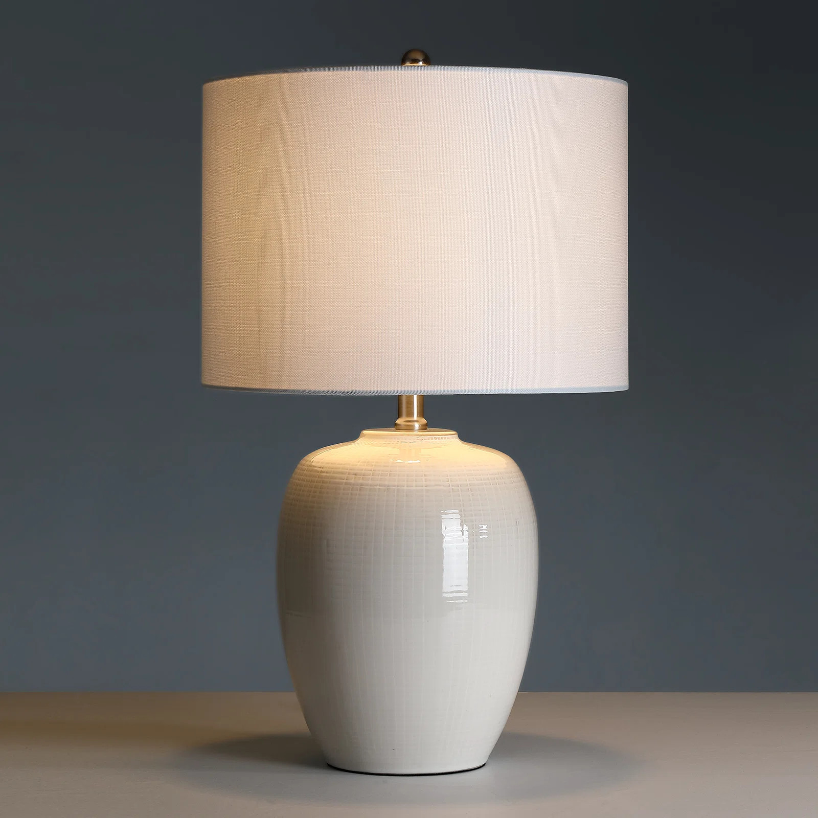 3-way White Ceramic Table Lamp With Drum Shade | Wayfair North America