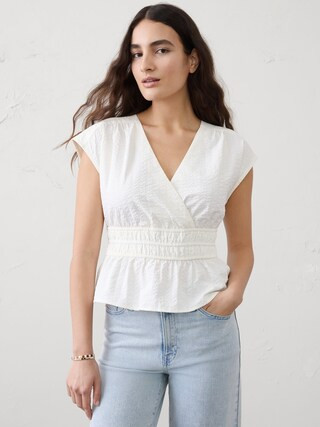Seersucker Elastic Surplice Top | Banana Republic Factory
