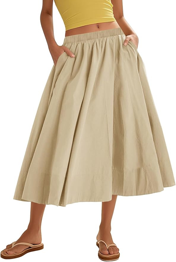 Flygo A-Line Midi Skirt Cotton | Amazon (US)