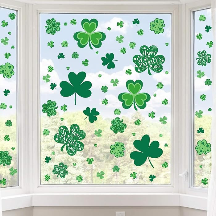 St Patricks Day Window Clings, 109 Pcs Shamrock Window Stickers for St Patricks Day Decorations | Amazon (US)