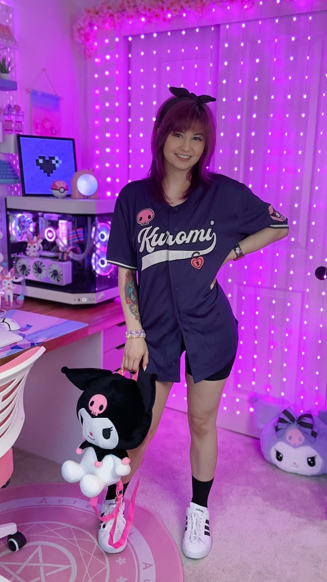 3 ways to style a BASEBALL JERSEY~ 💜✨⚾️ Huge thanks to BoxLunch for gifting me this Sanrio Kuromi baseball jersey last year! 😍 Check out these outfits I put together with it using items from my wardrobe + accessories:

- Outfit 1: Tied in the front, paired with a pink cropped tank + light wash jogger pants + crossbody bag
- Outfit 2: Unbuttoned over a white cropped tank + black pleated skort + calf-high socks + Loungefly Mini Backpack
- Outfit 3: Layered over a black sports bra + black bike shorts + black crew socks + Kuromi plush backpack

I used the same pair of Adidas Grand Court 2.0 sneakers for all 3 looks! 👟

I also tagged some similar items below~ 💕

💜🖤💜🖤💜🖤💜

kuromi outfit, sanrio, kawaii fashion, alt fashion, streetwear inspo, sporty outfit, how-to, alternative fashion, cute outfit inspiration

#LTKStyleTip #LTKActive #LTKPetite