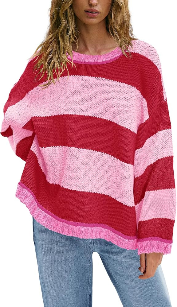 Nirovien Womens Oversized Sweater Colorblock Striped Sweater Chunky Cable Knit Crewneck Pullover ... | Amazon (US)