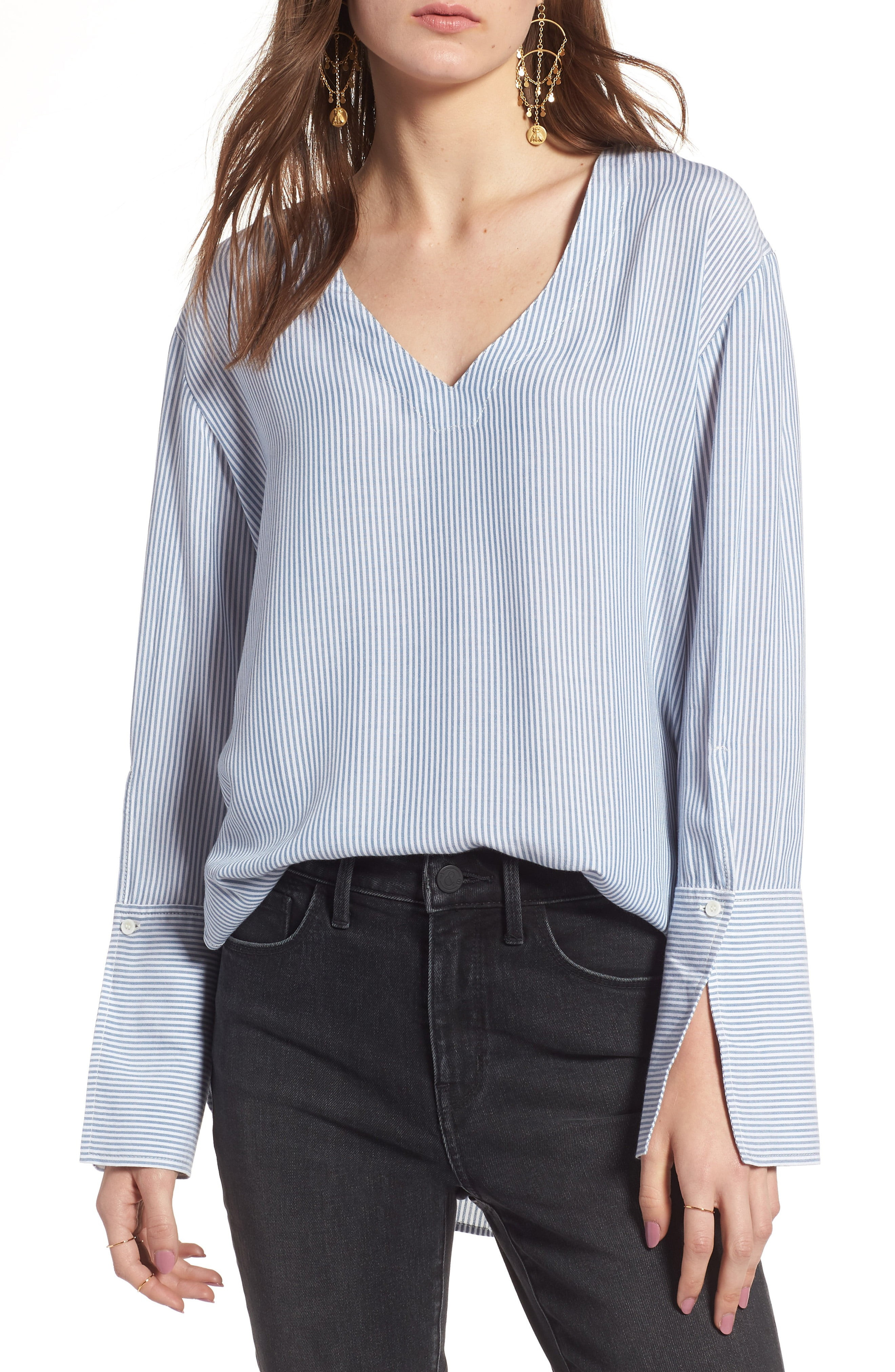 Treasure & Bond Stripe Slit Cuff Shirt | Nordstrom