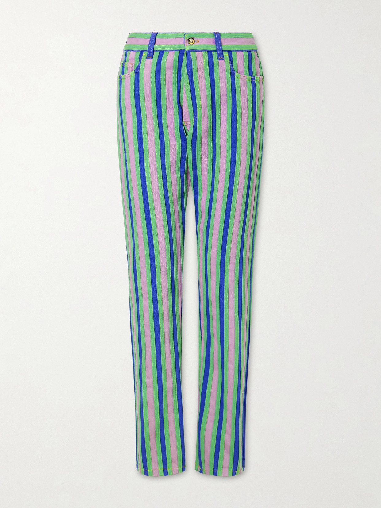 Versace - Striped Paneled Mid-rise Straight-leg Jeans - Blue | NET-A-PORTER (US)