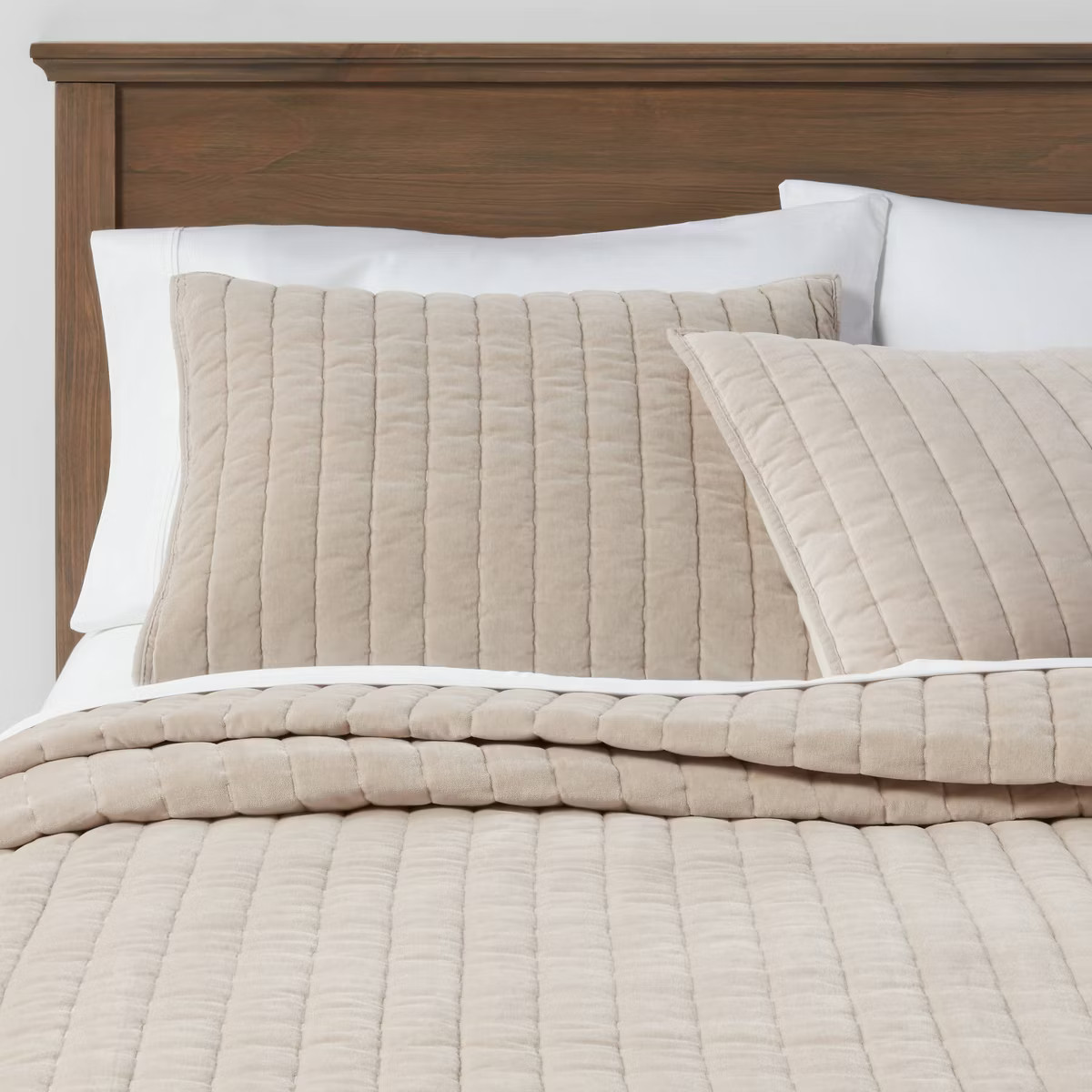Full/Queen Channel Stitch Velvet Quilt Natural - Threshold™: Cotton Backing, Year Round Comfort... | Target