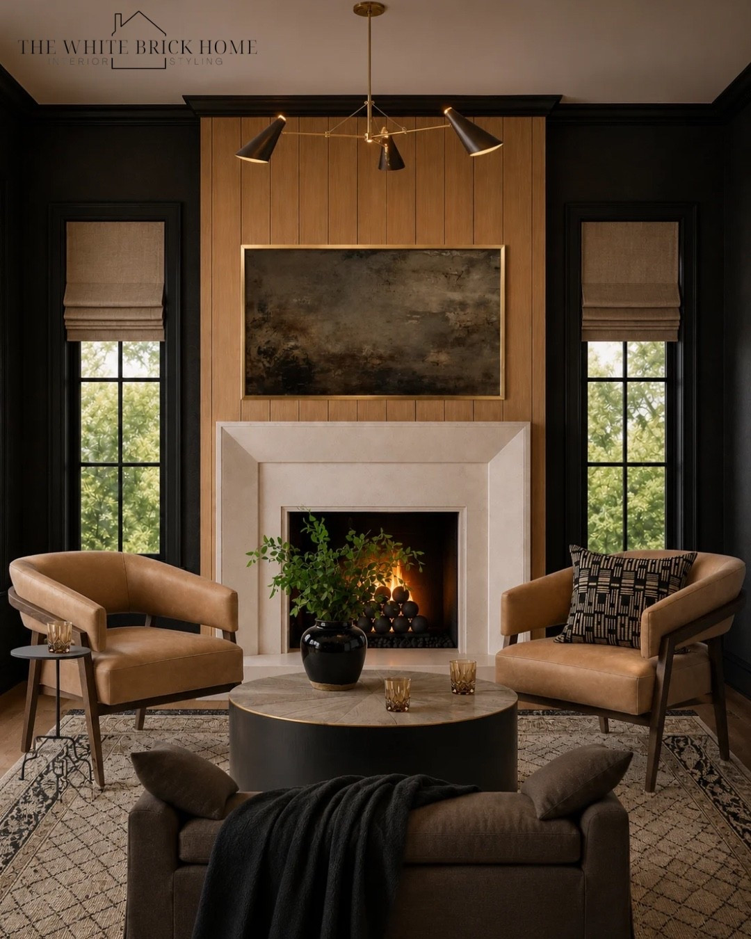 Moody black walls, white oak accented and timeless textures come together to create a cozy, elevated living room. 
🖤🖤
Living room, living room design, living room decor, living room furniture, accent chair, accent chairs, round coffee table, coffee table, leather chair, sitting nook, sitting room, chandelier, living room ideas, frame tv, home design,posh living room idea, McGee and co, pottery barn, Etsy, home ideas

#LTKHome #LTKSeasonal #LTKSaleAlert