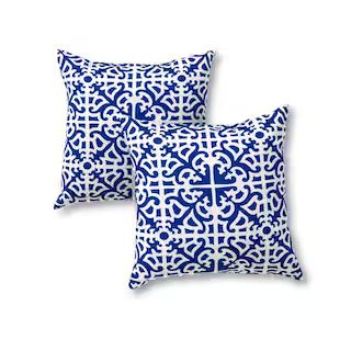 Indigo Lattice Square Outdoor Throw Pillow (2-Pack) | The Home Depot