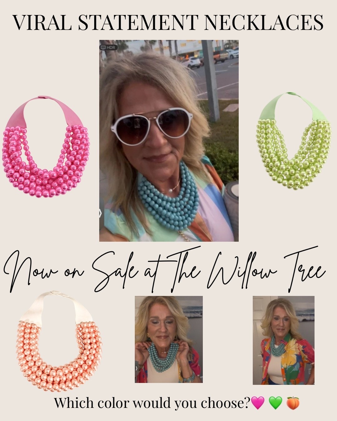 ✨ These viral statement necklaces are officially on sale at The Willow Tree!

I own the turquoise version and it’s one of my favorite accessories for instantly elevating a simple outfit. Whether you’re styling a basic tee, sundress, vacation outfit, or denim look, a colorful statement necklace adds the perfect finishing touch.

Which color would you choose? 💗 Fuchsia, 💚 Lime, or 🍑 Peach?

#LTKStyle #StatementNecklace #SummerAccessories #ColorfulFashion #BoutiqueStyle #FashionOver40 #Over50Style #AccessoryTrend #VacationStyle #ResortWear #ColorfulAccessories #TheWillowTree #LTKFashion #StyleInspiration #thewillowtree #shopwillowtree
@thewillowtree

#LTKSaleAlert #LTKOver40 #LTKU