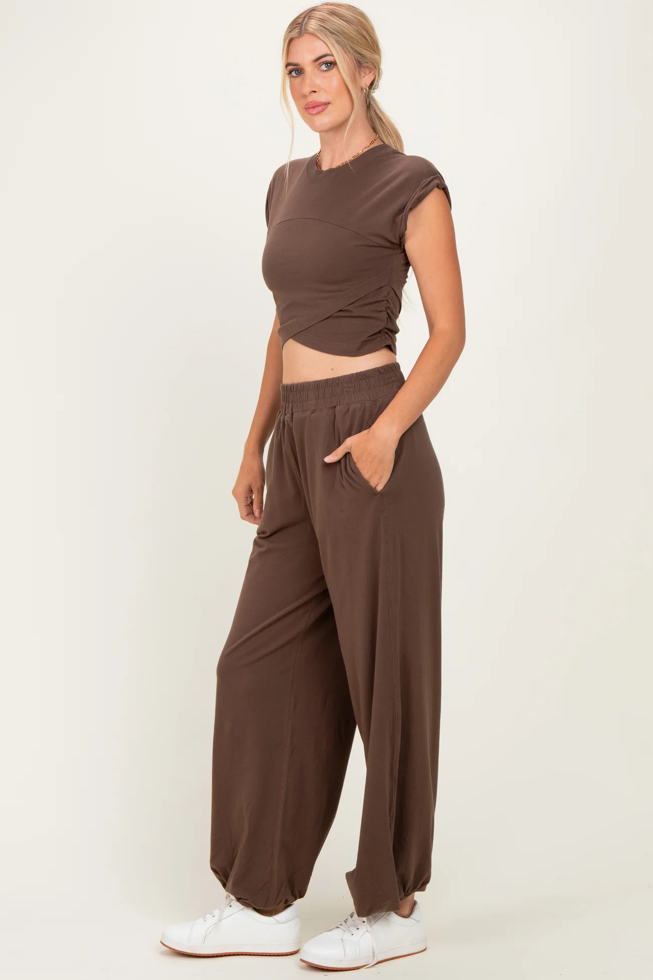 Mocha Cropped Tank Pant Set | PinkBlush Maternity