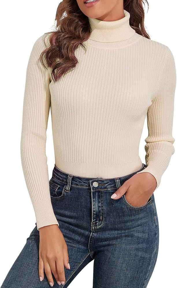PrettyGuide Women's Ribbed Turtleneck Long Sleeve Sweater Tops | Amazon (US)
