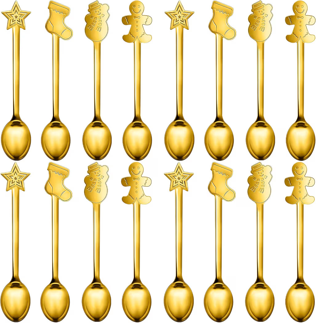 16 Pieces Christmas Spoon for coffee Creative Stainless Steel Stirring Spoon Bulk for Soup Desser... | Amazon (US)