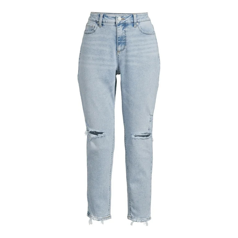 Time and Tru Women's Cropped High Rise Distressed Mom Jeans, 27” Inseam for Regular, Sizes 2-16... | Walmart (US)