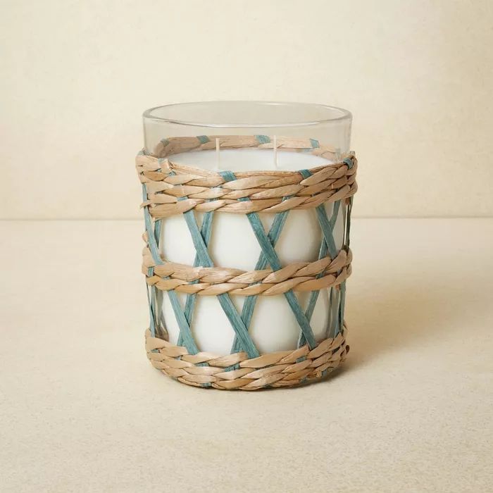 16oz Glass 2-Wick with Woven Wrap Blue Candle - Opalhouse&#8482; designed with Jungalow&#8482; | Target