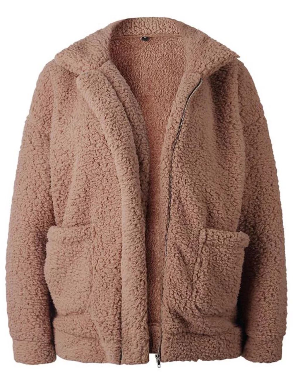 Winter/Fall Women Plush Thicken Loose Lapel Zipper Coat Warm Jacket Outwear - Walmart.com | Walmart (US)