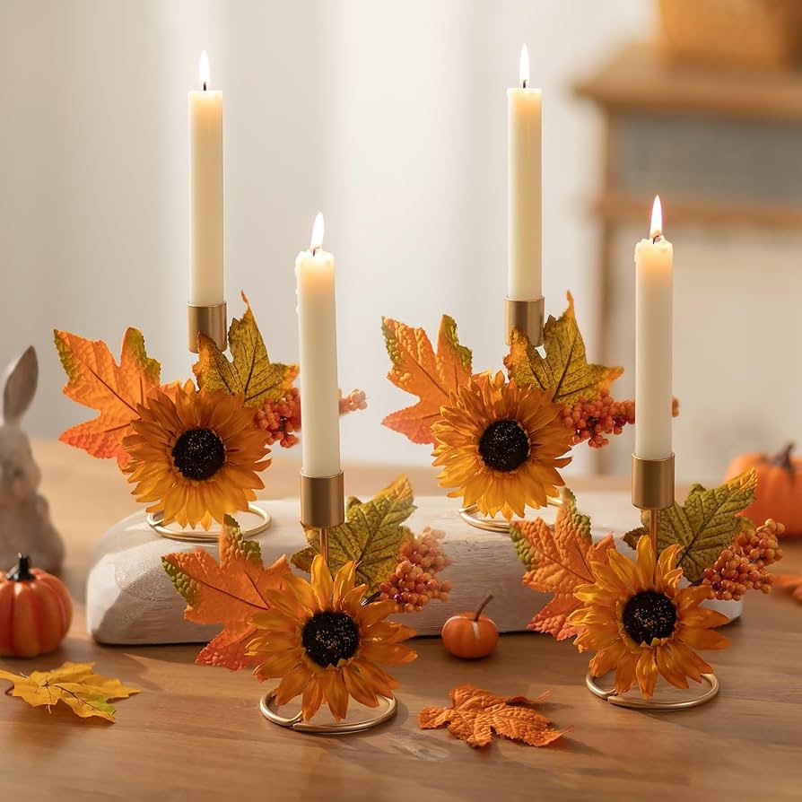 Romadedi Fall Candle Holder for Thanksgiving: Candlestick Holders Decor for Autumn Table Centerpi... | Amazon (US)