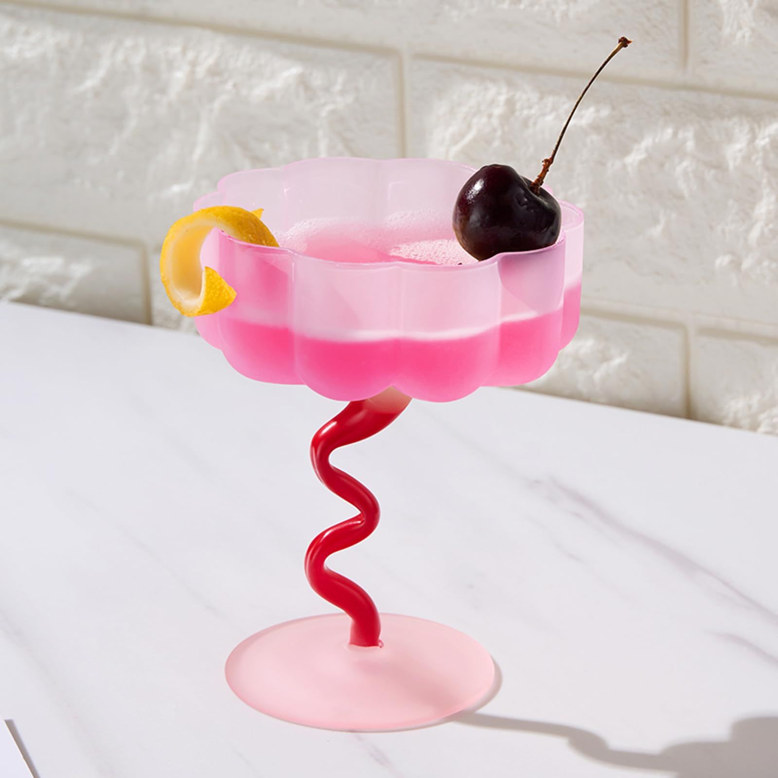 Colorful Wiggly Spiral Cocktail Coupe Glass | Fun Swirly Squiggly Stem Dessert Glass | Frosted Pi... | Amazon (US)