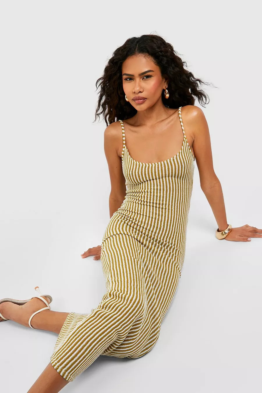 Strappy Scoop Neck Stripe Knitted Maxi Dress | boohoo (US & Canada)