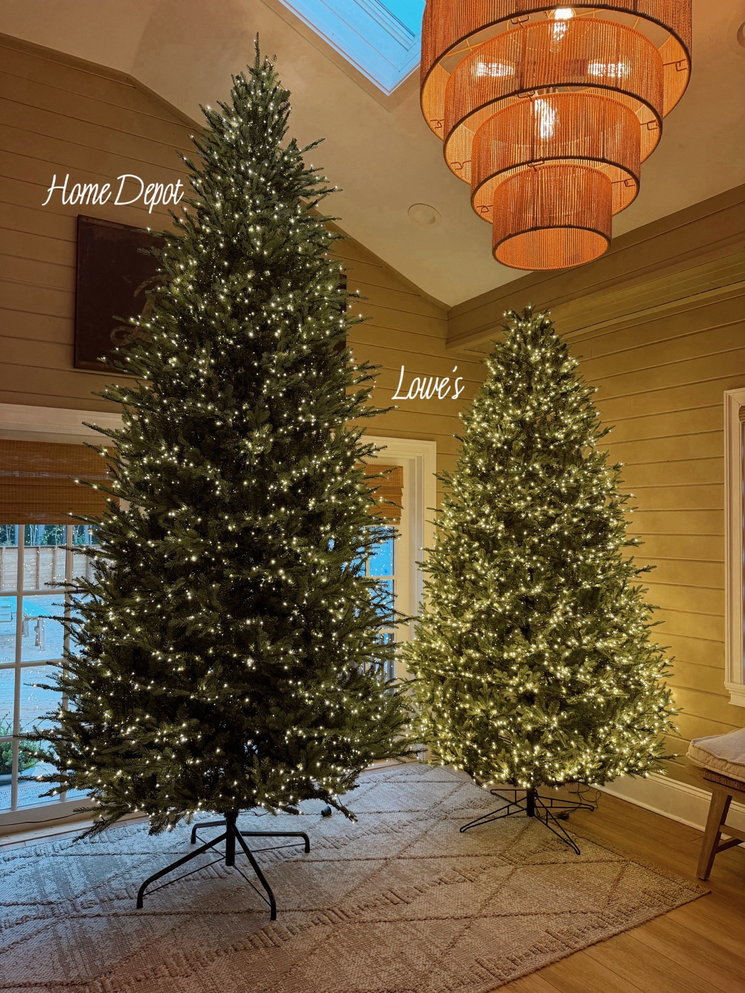 Told ya I’d compare them😉 the left side is our entryway tree we got last year — the Home Depot grand duchess, FULL 12 foot! & the right side is the Lowes Madison Fir, 9 foot! ✨🪩🤩 both are gorgeous but if I had to pick, I’d pick the Lowes one! Full reel on my Instagram! I hope this helped! 🤎

Christmas tree / Xmas / holiday decor / home / faux tree / Holley Gabrielle 

#LTKHome #LTKHoliday #LTKSeasonal