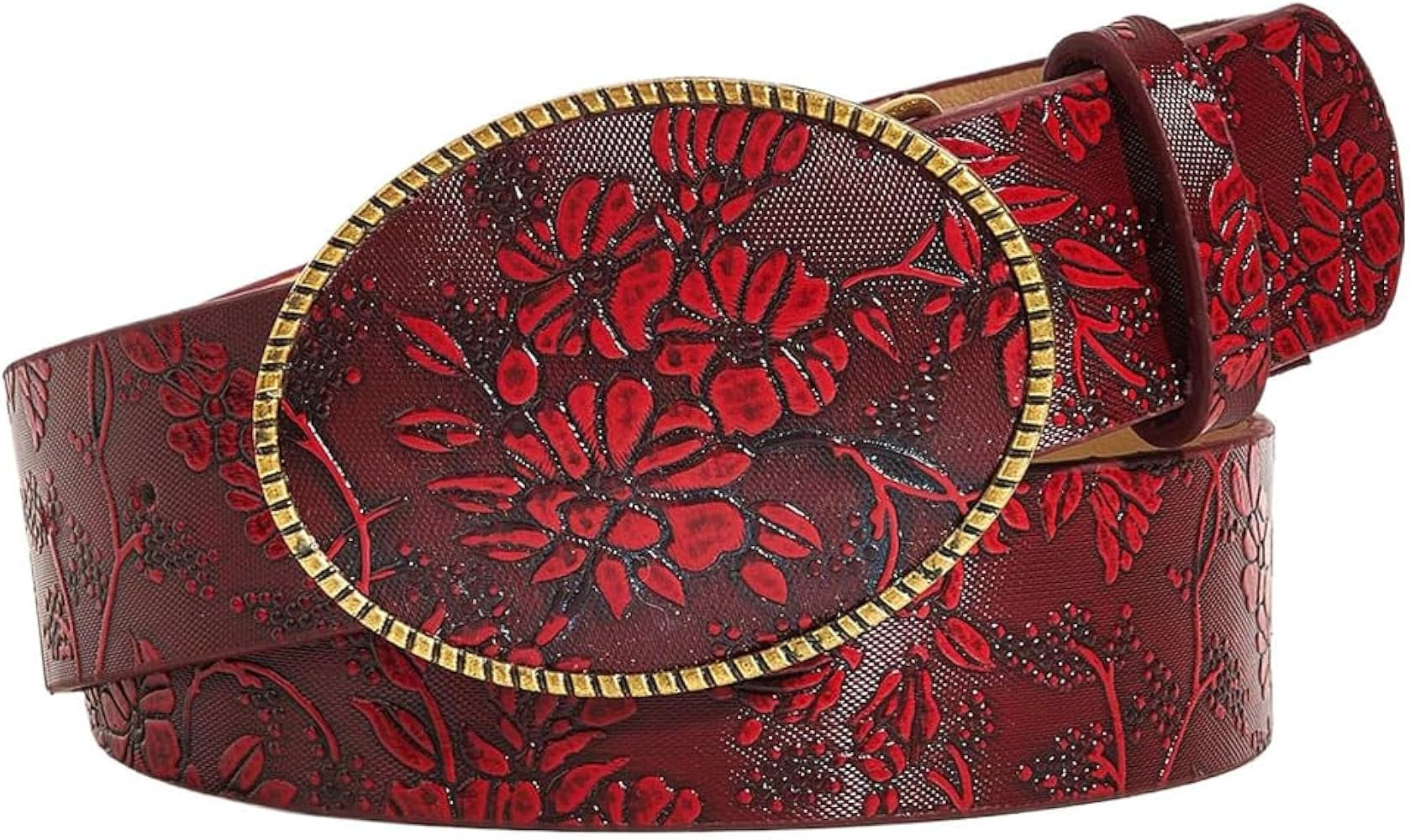 GORGLITTER Women's Floral Western Belts Oval Buckle Vintage Leather Belts | Amazon (US)