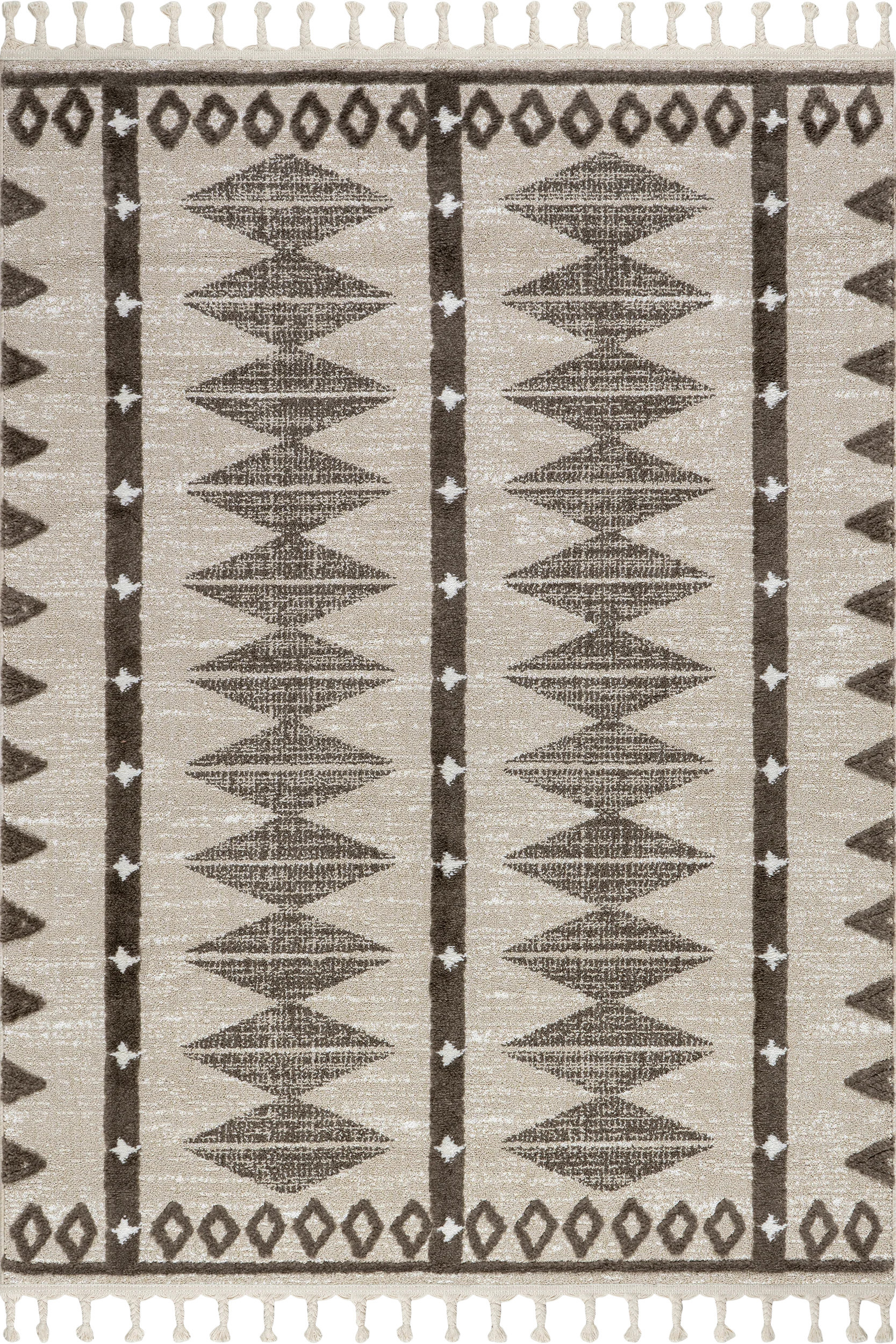 Beige Autumn Geometric Tasseled 6' 7"" x 9' rug | Rugs USA