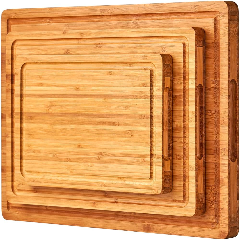 Allsum Extra Thick Wooden Cutting Boards for kitchen (Set of 3), Large Bamboo Wood Cutting Board,... | Amazon (US)