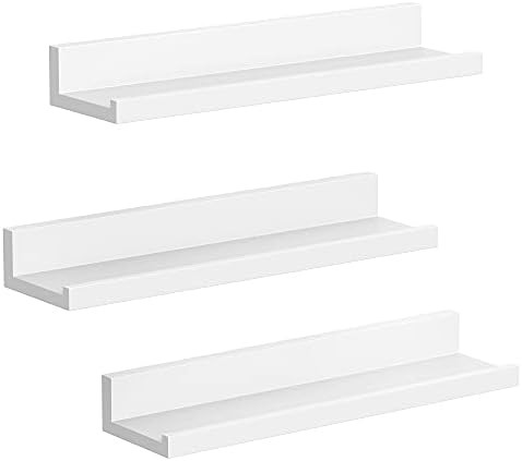 SONGMICS Wall Shelves Set of 3, Wooden Floating Shelves 15-Inch Long, with Front Edge, for Framed... | Amazon (US)