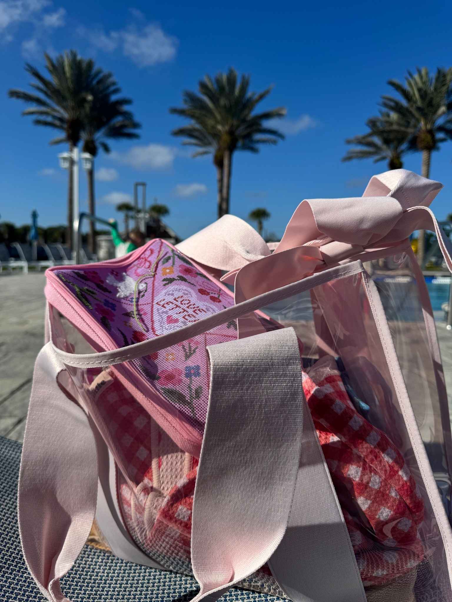 New pool bag. It’s machine washable and so cute ☀️🎀