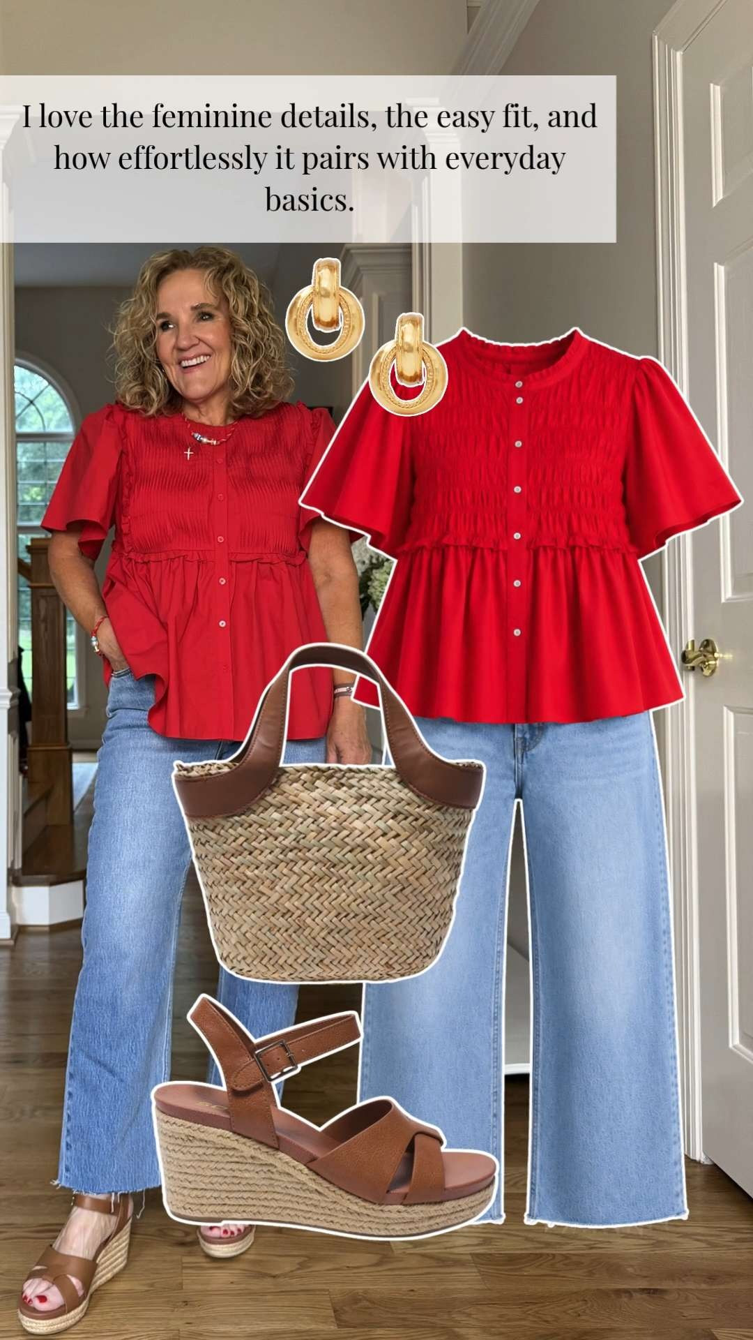 A pop of red is always a good idea. ❤️

This feminine blouse brings the perfect amount of color and detail to a simple denim outfit. The pintuck detailing and flutter sleeves make it feel special, while the relaxed fit keeps it comfortable and easy to wear.

💡 LTK MADE EASY

❤️ Heart = Support my posts
🔖 Save = Get sale & restock alerts
📋 Lists = Keep favorites organized
📲 Share = Send to yourself for later
💬 Comment = Ask me anything 

 #LTKootd #LTKSeasonal #LTKOver40
