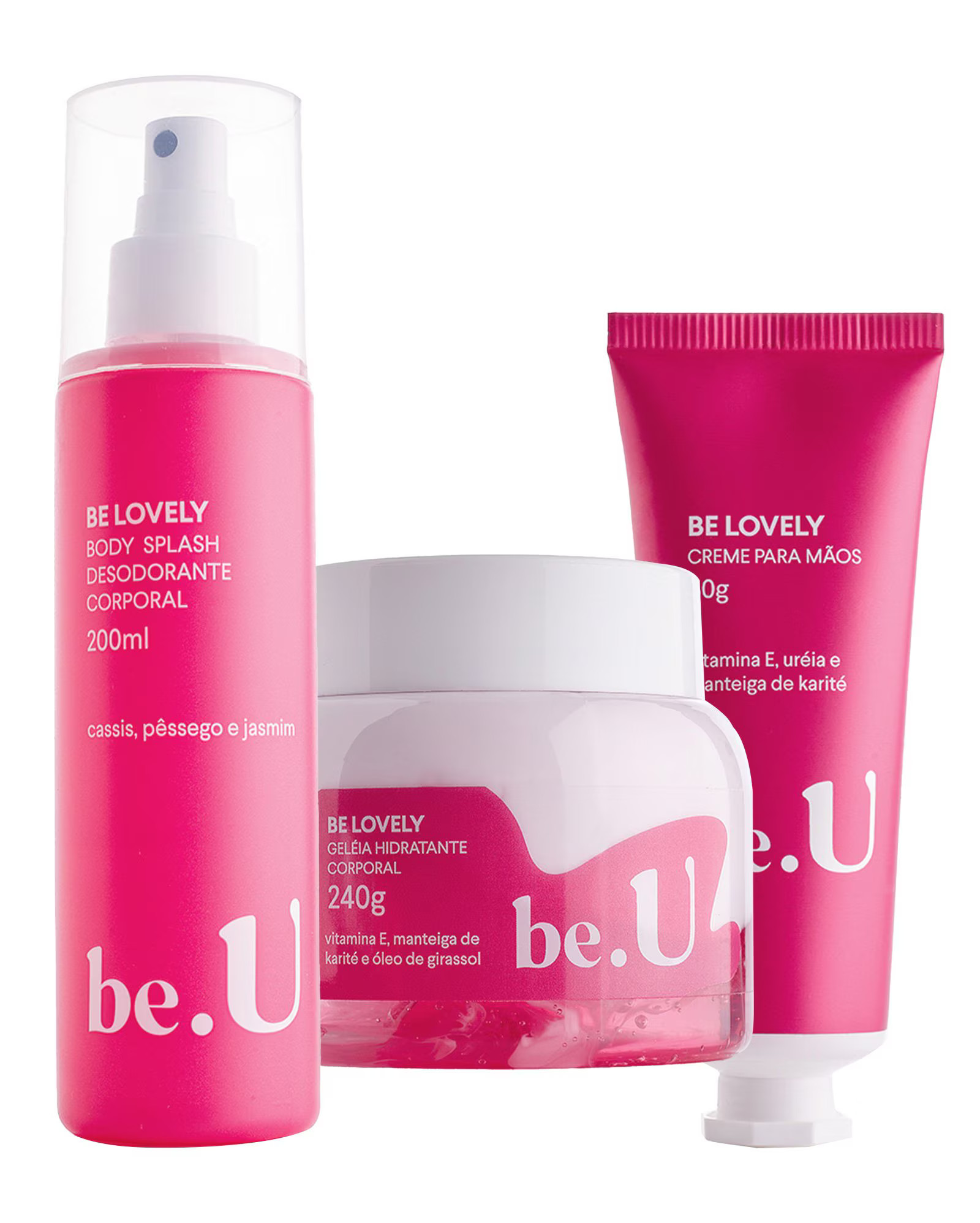 Kit geleia hidratante corporal 240g + creme de mãos 50g + body splash 200ml Be Lovely | be.U by ... | Riachuelo (BR)