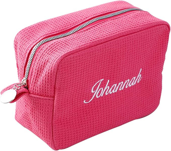 GOPHIE Personalized Embroidered Makeup Bag,Custom Waffle Fabric Cosmetic Pouch for Women, Travel ... | Amazon (US)