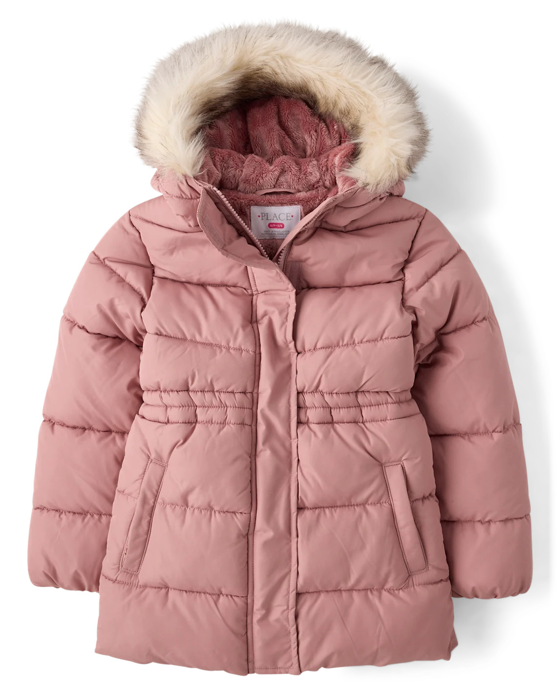Girls Faux Fur Lined Mid Length Puffer Jacket - red | The Children's Place