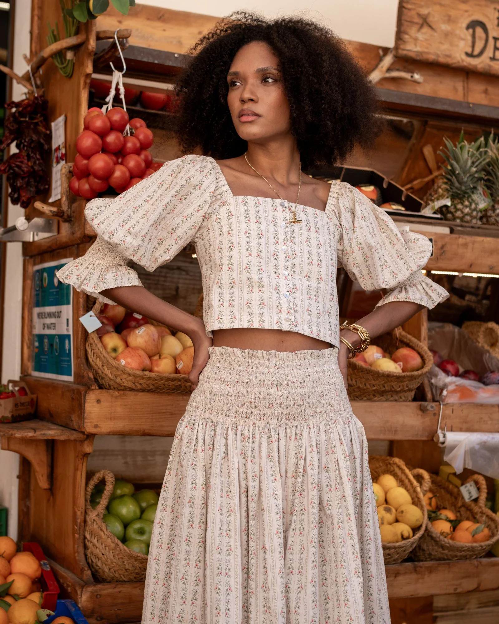 Sappho Blouse A Secret Garden Trellis with Cream Hand Smocking | Smock London Ltd