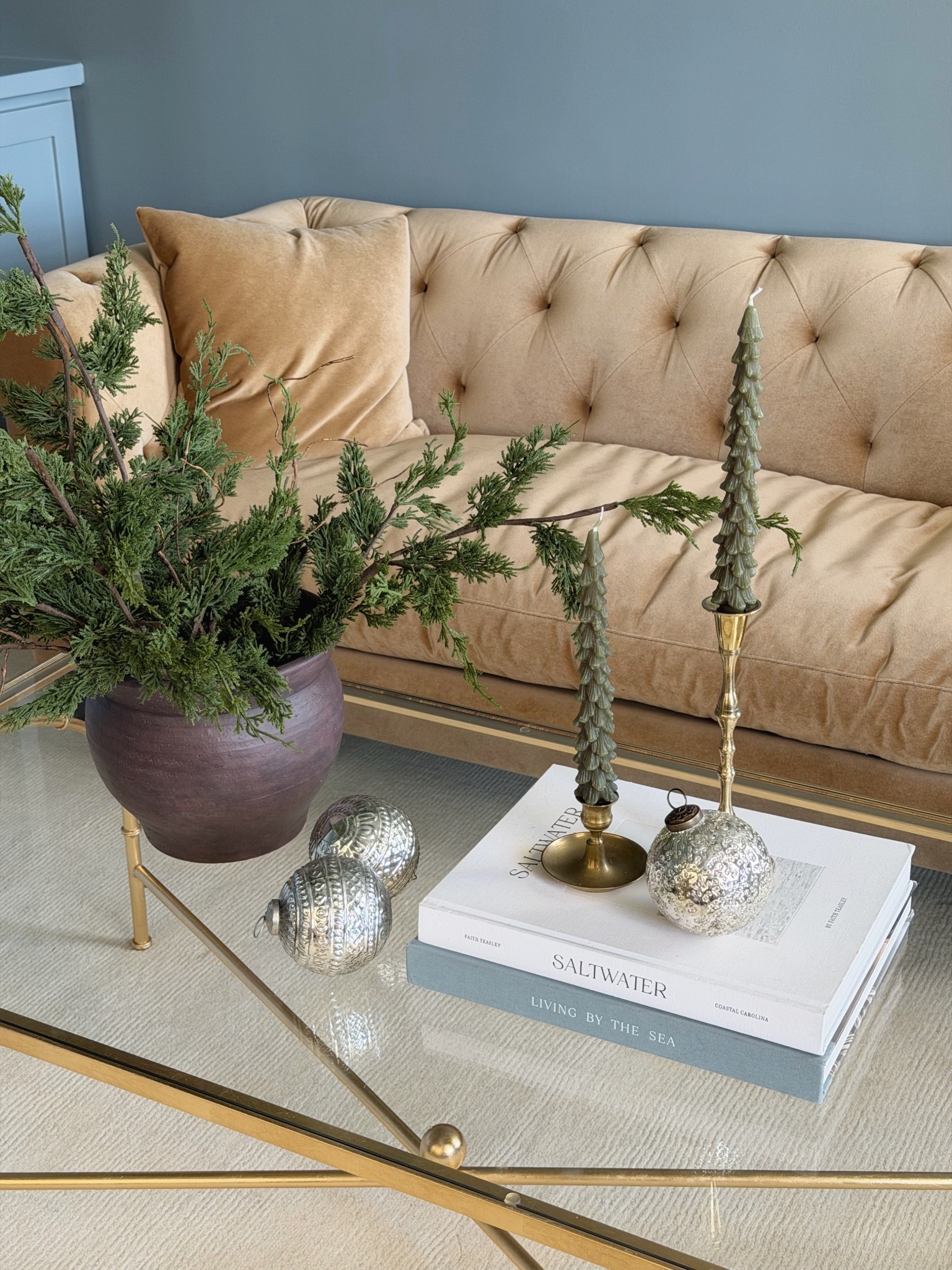 #ad Today is the last day to save up to 25% off and free standard shipping at @kathykuohome - we LOVE our amazing velvet sofas and can’t wait to podcast right here! #Lovewhereyoulive #themostcomfortablesofa 

#LTKHome #LTKHoliday