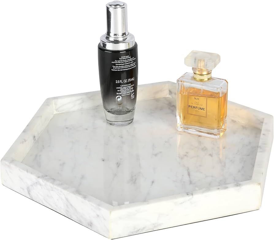 MyGift Modern Hexagonal White Marble Bathroom Vanity Tray, Decorative Countertop Jewelry Perfume ... | Amazon (US)
