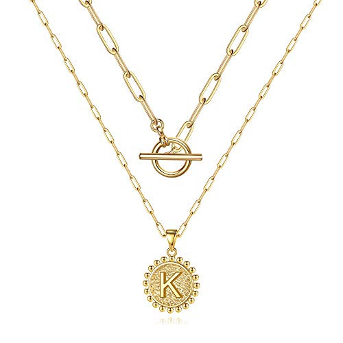 M MOOHAM Gold Initial Necklace for Women - 14K Real Gold Plated Paperclip Chain OT Coin Letter Ne... | Amazon (US)