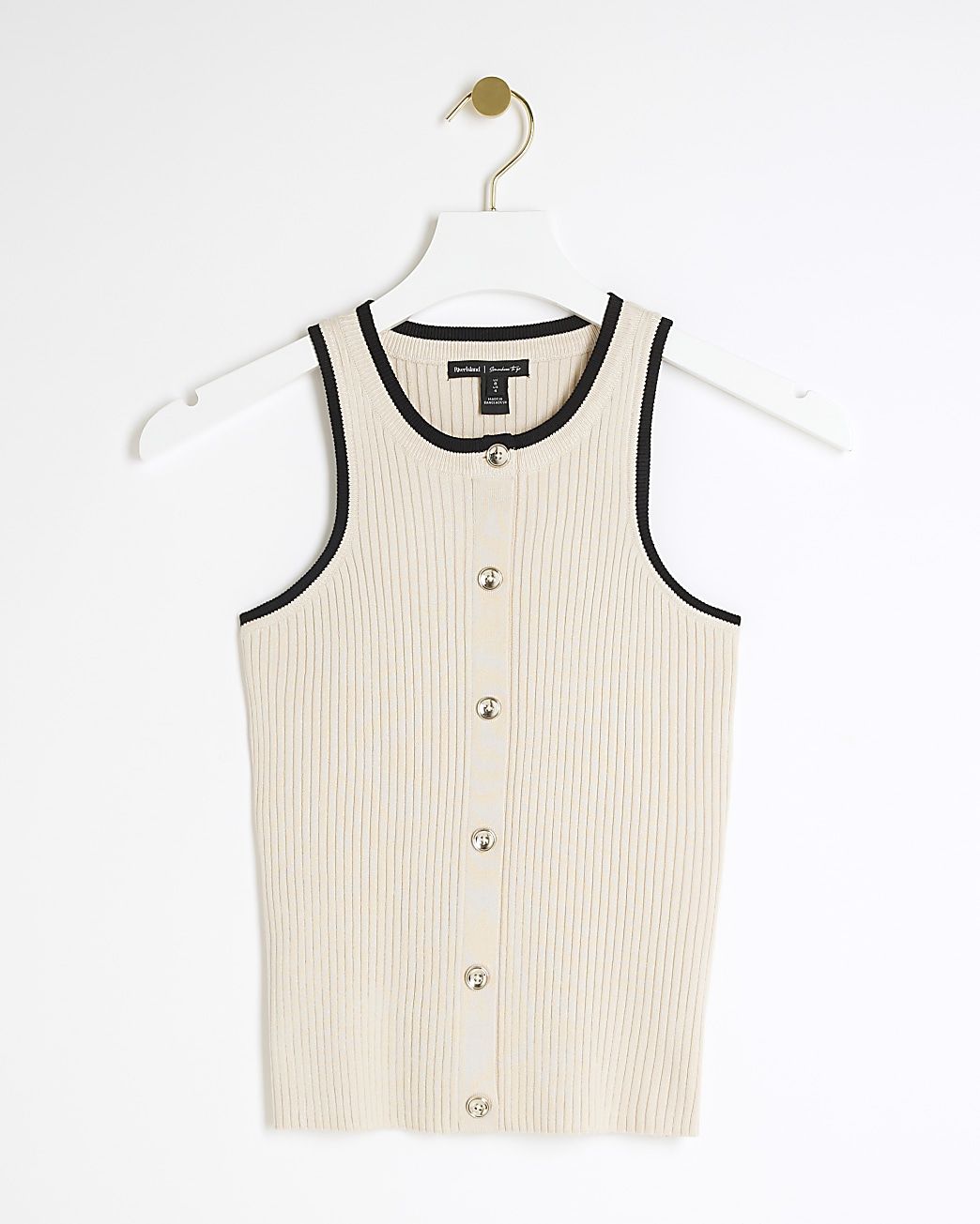 Cream button through ribbed vest top | River Island (UK & IE)